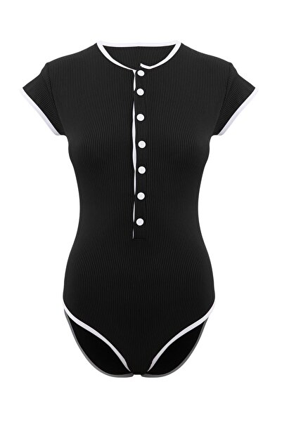 Trendyol Collection Costum de baie negru cu textură color-block, stil surfer,...