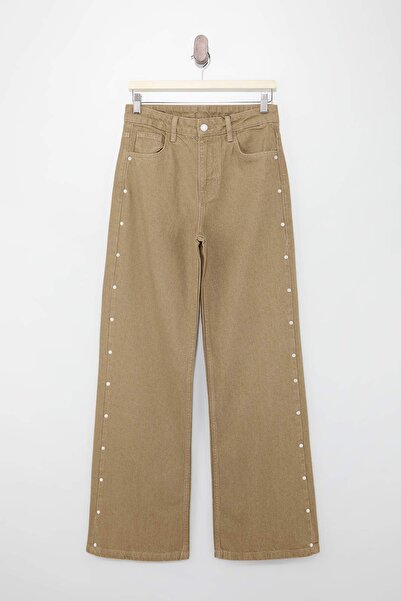 Συλλογή Trendyol Τζιν με λεπτομέρεια Camel Pearl και εφέ πλύσης, ψηλόμεσο, 10...