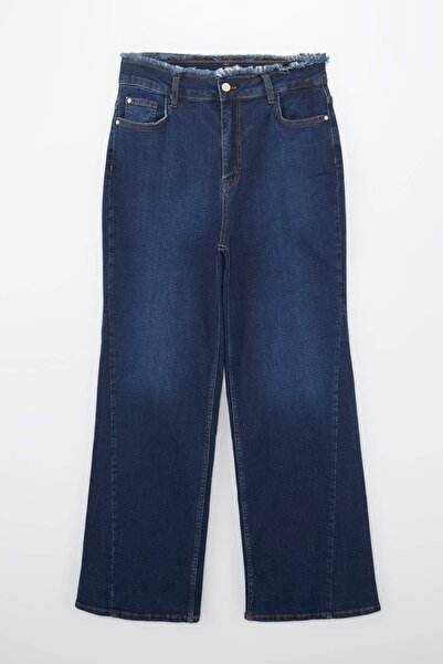 Trendyol Curve Blaue High-Waist-Jeans mit weitem Bein, bequem/mittelflexibel,...