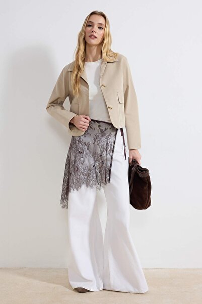 Trendyol Collection Beige Soft Buttoned Slim Regular Short Coat Twoss26Mo00012