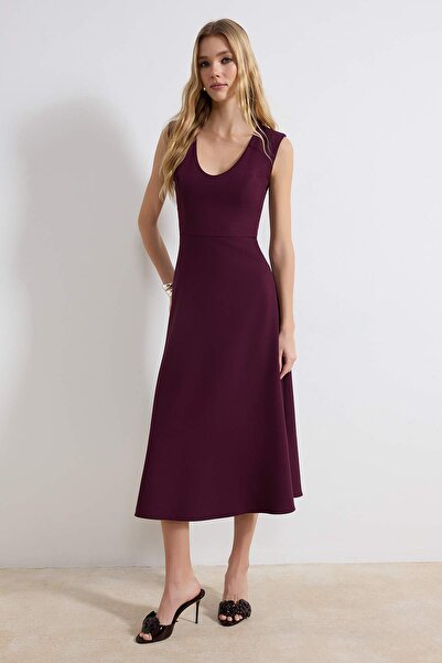 Trendyol Collection Plum Deep-Cut Midi Woven Dress Twoss26El00119