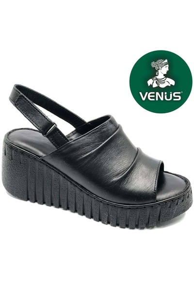 Venüs صندل نسائي من الجلد الطبيعي مريح لتقويم العظام من تروجي باللون الأسود