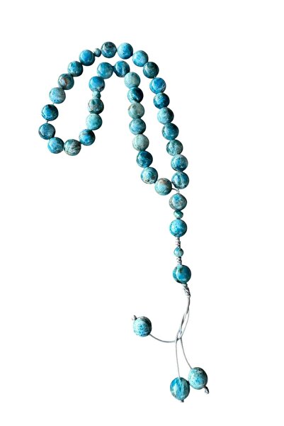 Feijewellery Natural Blue Apatite Prayer Tasbih Misbaha , 33 Beads, 10mm