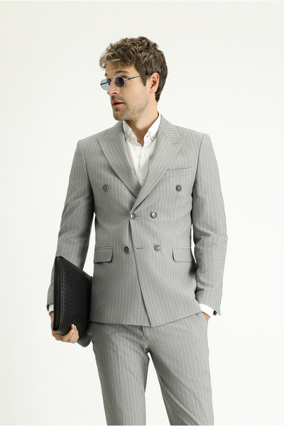 Kiğılı 7 Drop Slim Fit Ριγέ Σακάκι με διπλό στήθος