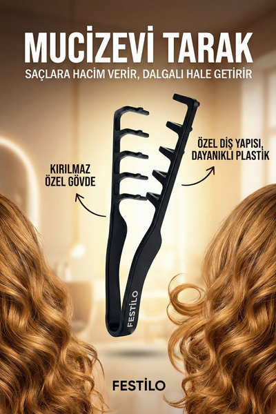FESTİLO Mucizevi Tarak Dalga ve Hacim Veren French Crop Düz Saç Şekillendirme...