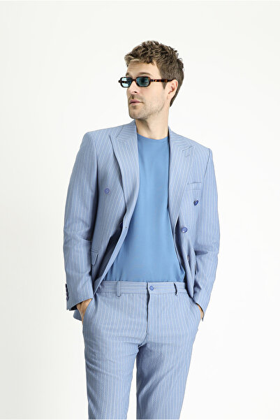 Kiğılı 7 Drop Slim Fit Striped Double Breasted Jacket