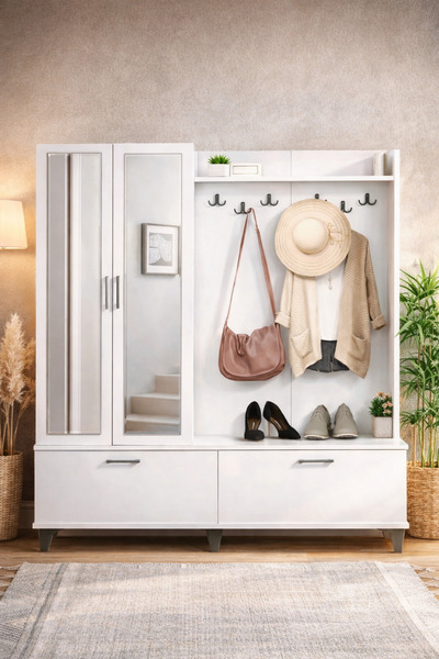 Moderniya Mobilya POLO 2 (iki) Kapılı Beyaz Aynalı Elbise  Askılığı Kapaklı V...