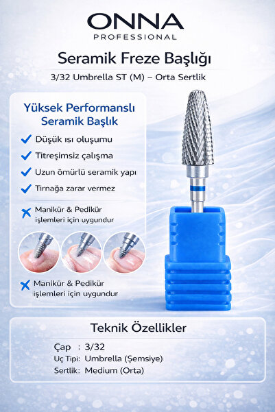 ONNA PROFESSIONAL 3/32 Umbrella ST (M) Seramik Freze Başlığı – Orta Sertlik 1...