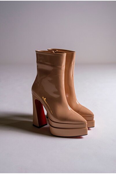 Ayakkabı Ateşi Nude Rugan Çift Platform Özel Tasarım Kadın Bot Ayakkabı Mojo