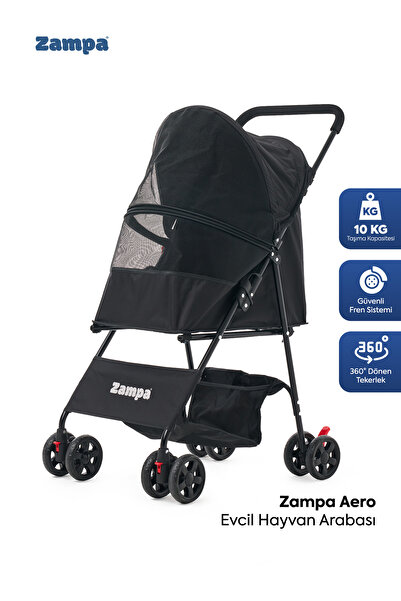Zampa Aero Kedi & Köpek Arabası Siyah 42×69×96 cm | Ultra Hafif ve Güvenli Ta...
