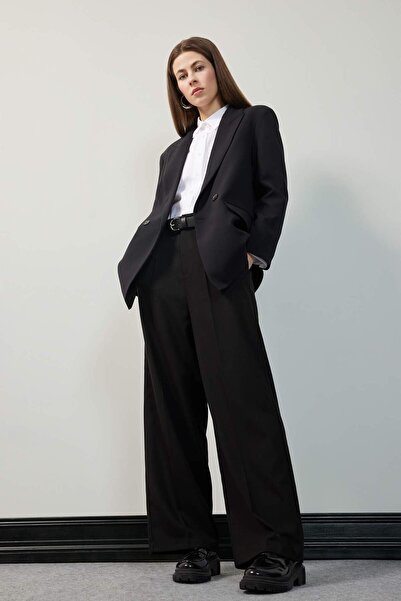 DeFacto Wide Leg Kışlık Pantolon Pensli Klasik Siyah Geniş Bol Paça Basic Düz...
