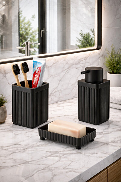 Sas Haus Σετ μαύρο σετ μπάνιου σειράς Lines, Σετ 3 τεμαχίων οβάλ ακρυλική βάσ...