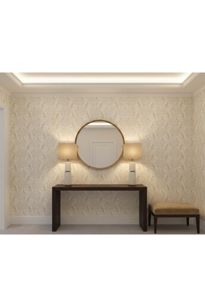 Genel Markalar Krem Sarı Çiçekli Parlak Duvar Kağıdı 670127