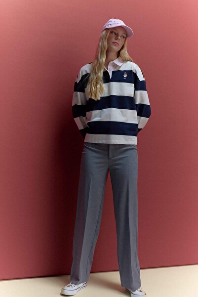 DeFacto Straight Fit Fleto Cepli Gri Kadın Pantolon F6214AX/GR394