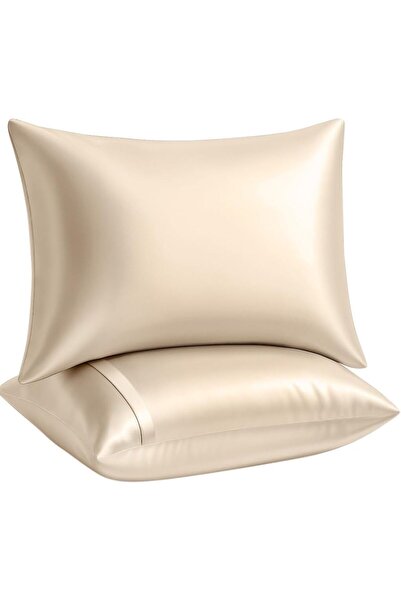SB SizinBazar 2 Pcs Beige Color Silk Satin Pillowcase for Hair and Skin Ruffl...