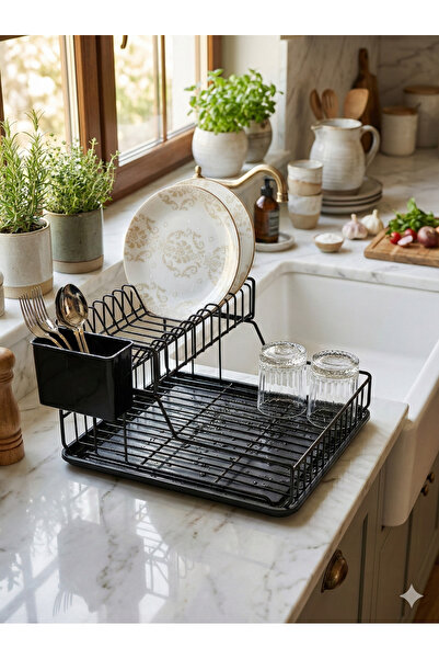 Hagen Tezgah Üstü Premium Iki Katlı Bulaşıklık Bulaşık Sepeti Ömür Boyu Pasla...