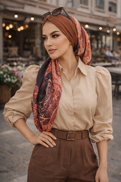 Aişe tesettür Şal gata de imprimare digitală cu model de cafea