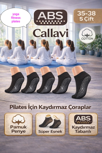 CALLAVI Fitness Socks Non-Slip Sole Silicone Abs Printed (Tawaf-Yoga-Plates)