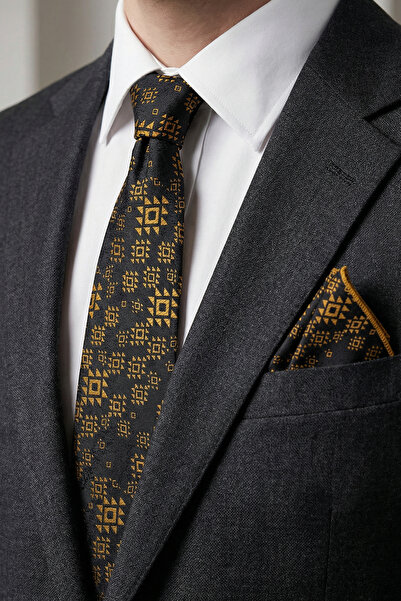 Milleniva ربطة عنق ومنديل ذهبي بنمط مميز