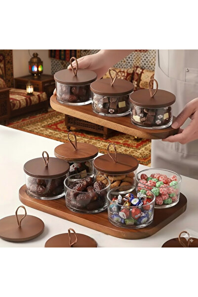 KB ٦ برطمانات تخزين زجاجية محكمة الإغلاق مع صينية خشبية، منظم للتمر/المكسرات ...