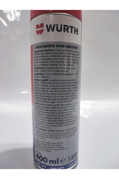 Würth WÜRTH DİZEL PARTİKÜL FİLTRE TEMİZLEYİCİ BORULU 400 ml