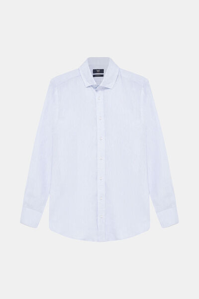 W Collection MAVİ UZUN KOLLU KETEN GÖMLEK