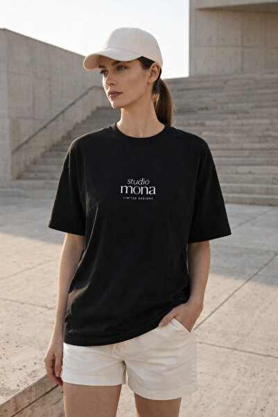 Amia&Co. Tricou de damă, 100% bumbac, negru, imprimat, cu mânecă scurtă și de...