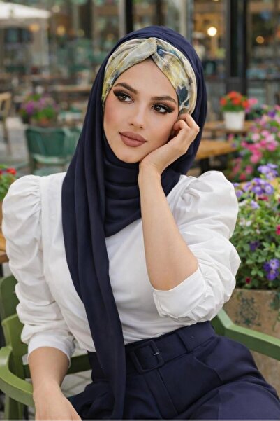 Aişe tesettür Lacivert Batik Desen Burgu Hazır Şal