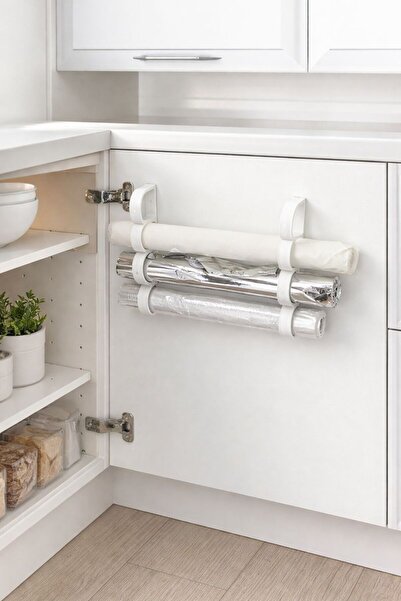 Plasfire حامل لفائف المطبخ بلسفاير باللون الأبيض - 4 أقسام (يحتوي على ورق الخ...