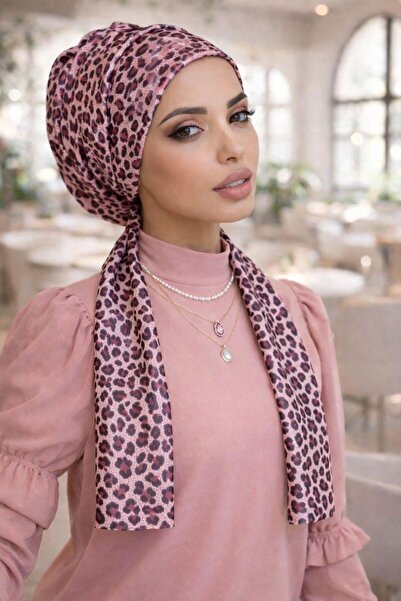 Aişe tesettür Şapcă cu eșarfe cu model Lepar bordeaux