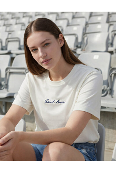 Amia&Co. Alb guler rotund mânecă scurtă supradimensionat femei tricou