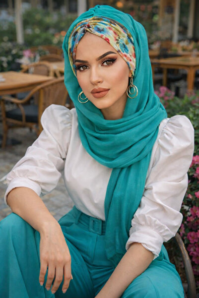 Aişe tesettür Mint Fulya Çiçek Desen Hazır Şal