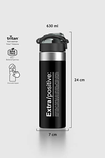 Renga Saga Metal Aksesuarlı 630 ml Tritan Matara 912092 Positive Siyah