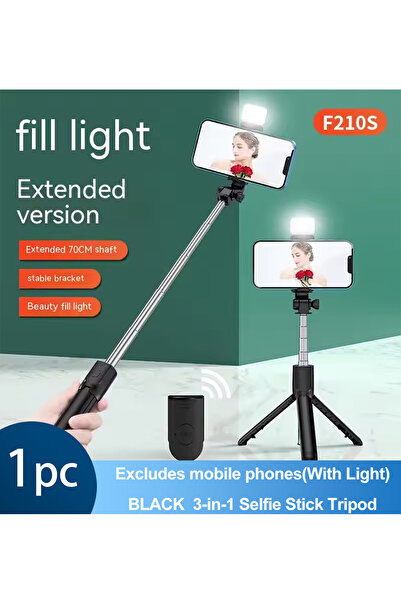 Choice1 حامل ثلاثي القوائم 3 في 1 أسود (مع إضاءة) مع عصا سيلفي وجهاز تحكم عن ...