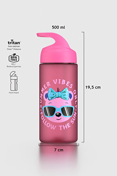 Renga Moly Desenli 500 ml Pipetli Tritan Çocuk Matara 912131 Pembe