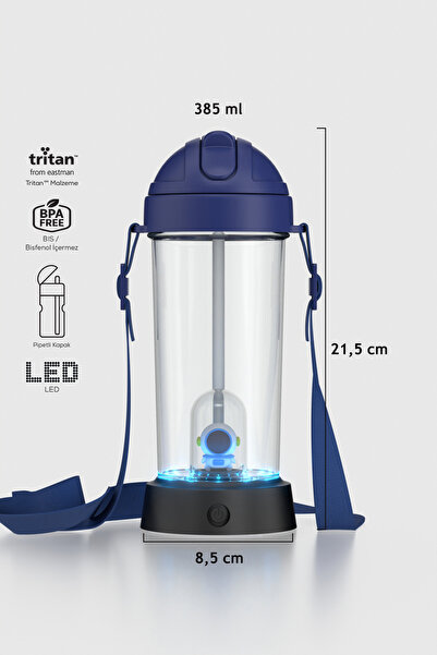 Renga Cosmo Astronot Figürlü Led Işıklı 385 ml Pipetli Askılı Tritan Çocuk Ma...