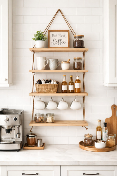 Holly Touch Masif Ahşap Duvar Rafı 4 Katlı – Mutfak, Salon, Çocuk Odası Kulla...