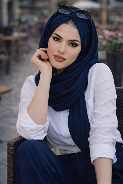 Aişe tesettür Lacivert Büzgülü Hazır Şal