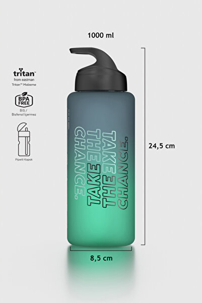 Renga Moly Çift Renk Yazı Desenli 1000 ml Pipetli Mat Tritan Matara 912117 Si...