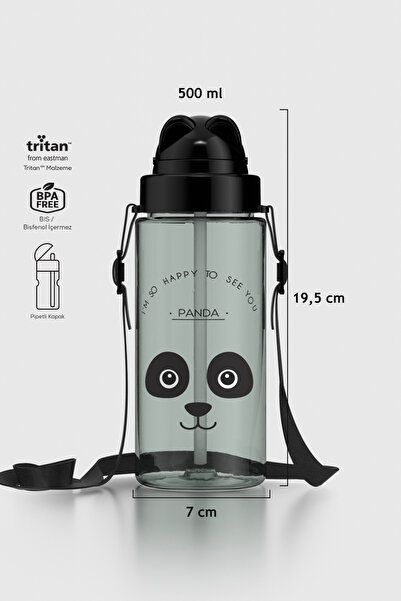 Renga Taffy Desenli 500 ml Askılı Pipetli Tritan Çocuk Matara 912080 Siyah