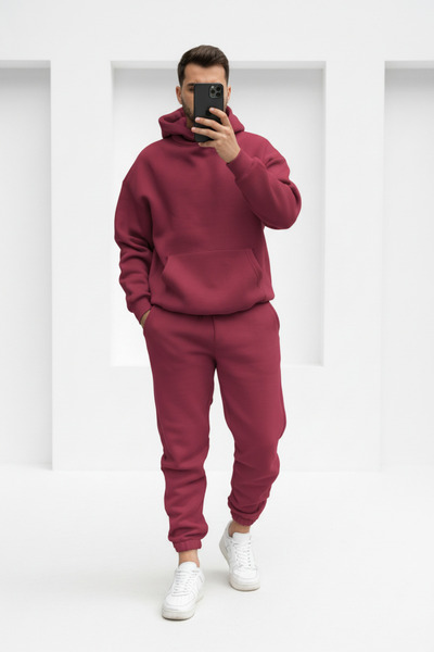 Runades Férfi puha textúrájú, túlméretezett kapucnis tréningruha szett elaszt...