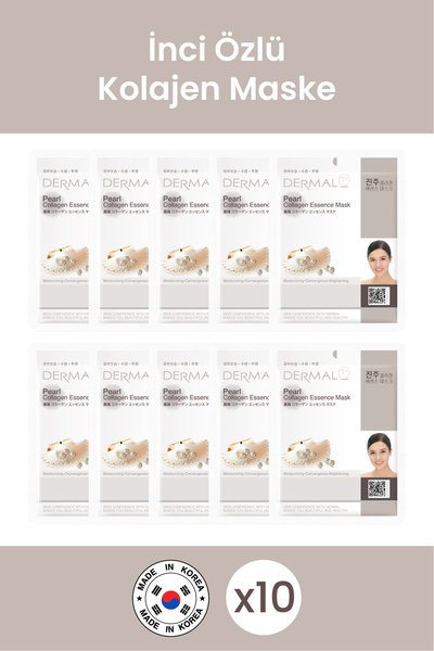 Dermal Aydınlatıcı Nemlendirici İnci Özlü Kolajen Gece Maske x10 Adet