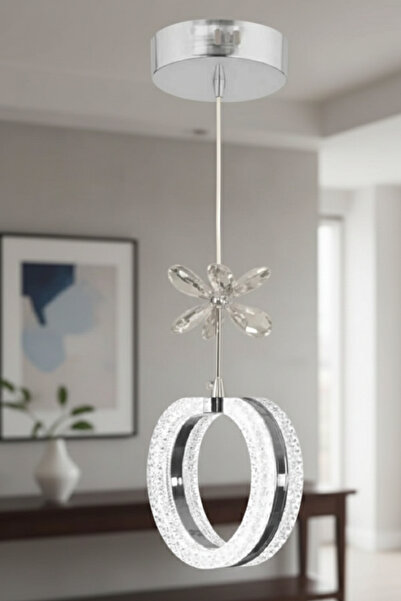 EY-EL TASARIM TEKLİ ALYANS KROM 3 RENK MODLU KRİSTAL TAŞLI LEDLİ SARKIT AVİZE