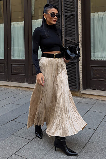 Lijuri Μπεζ φούστα με κορδόνι με ελαστική μέση 4061 R5-D-K5