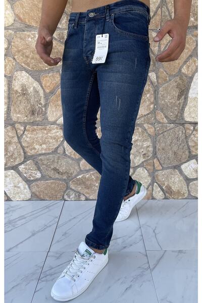 Dr Dnm Remix بنطلون جينز ليكرا ضيق للرجال بلون بني مع أطراف مزركشة