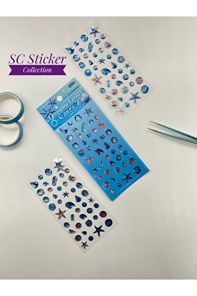 SC Sticker Collection Holografik Deniz Yıldızı & Ocean Mavi Paket Tek Yaprak ...
