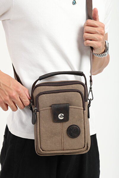 en deri Kahverengi Kanvas Erkek El ve Omuz Çantası – Ayarlanabilir Çapraz Ask...