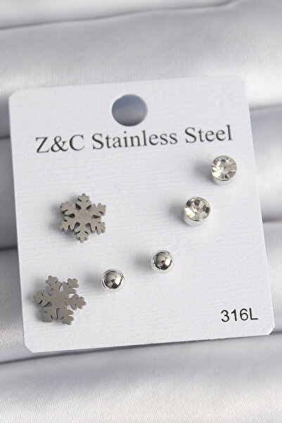 Skygo 316L Steel Silver Color Zircon Stone Snowflake Model Women's Earring Se...