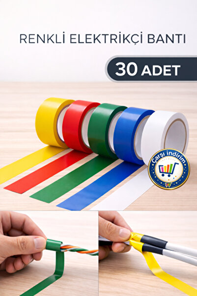 nistabolje 30 Adet Renkli Elektrik Bandı İzolasyon Tamir Bandı İzole Bant