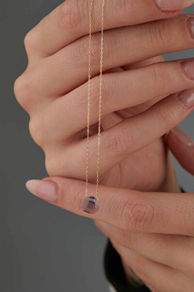 Kolyecik 14 Ayar Altın Amatist Kalp Kolye